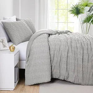 Southshore Fine Living, Inc. Clipped Jacquard Textured Twin Boho Duvet Cover Bedding Set ��� 2-Piece Twin XL Tufted Duvet Cover with Zipper Closure, Corner Ties, and One Matching Sham, Bali Grey