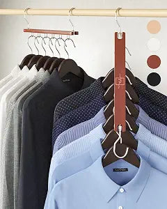 MORALVE Space Saving Hangers for Closet  4 Pack European Beechwood 6-Tier Shirt Organizer with 360 Swivel Hook  Collapsible Clothes Hanger for Closet Organization (Hangers Not Included)