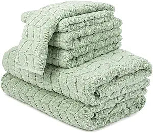 Alusa Home Ultra Soft & Stylish 700 GSM Luxury Bath Towels - 100% Zero-Twist, Long-Staple Cotton - Remarkably Absorbent & Quick Drying - 6 Piece Towel Set (Eucalyptus Green)