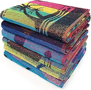 Ipanema Terry Jacquard Travel Beach Towel 30 x 60 inch - 6 Pack - Assorted Designs- Dolphin - Seashells - Fishes - Sailing 100% Cotton