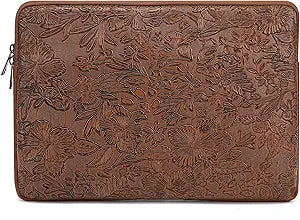 Embossing Floral Pattern PU Leather Laptop Sleeve Case with Pocket for MacBook Air 15 inch and 15 inch-15.6 inch HP, Lenovo, Dell, ASUS, Acer Notebook Computer (Coffee)