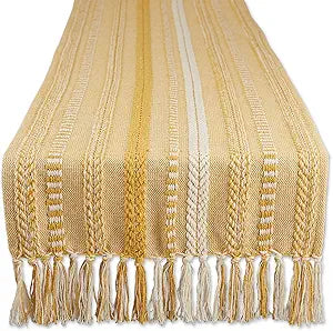 DII Braided Stripe Table Runner, 15x72 with 2.5" Fringe, Honey Gold