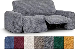 PAULATO BY GA.I.CO. Recliner Cover  Soft Form-Fit Slipcover  Stretch 1-Piece Reclining Furniture Protector  Machine Washable Velvet Fabric  Grey (Reclining Loveseat 50"-75" Wide)