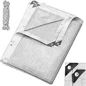 Mindsoft 1 Set Aluminum Shade Cloth 10 x 20 ft Reflective 99% Aluminum Cloth Silver Heat Reflective Tarp for Car Garden Outdoor Pergola Lawn Durable Sunblock Neting Shade Cover with Edge and Hole
