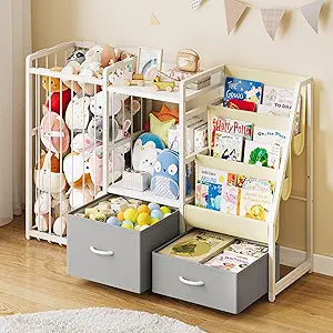 Twinkoo Kids Bookshelf and Toy Storage, Large 3 Tier Book Shelf for Kids Rooms, Sling Baby Bookcase with Stuffed Animal Storage, Toddler Montessori Bookshelf (Grey, 3 Column)