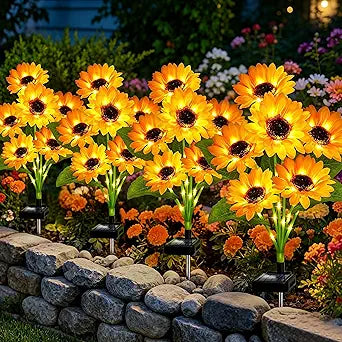 VOOKRY Solar Lights Outdoor, 4 Pack with 24 Sunflower Lights, Waterproof Solar Flowers Garden Decor, Birthday Gifts for Mom Women Grandma, Sunflowers Yard Decoration for Lawn Backyard Patio Flowerbed