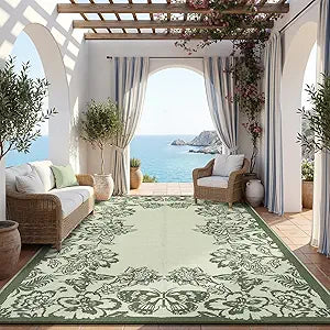 Garvee Outdoor Rugs 9' x 12 Waterproof Reversible Mats, Large Area Plastic Straw Rug, Outside Carpet, Butterfly Floral Rv Mat for Patio Camping Picnic Backyard Deck Balcony Porch Beach Trailer