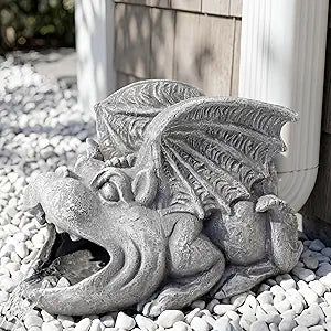 Gothic Gargoyle Gutter Guardian Rain Downspout Extension Outdoor Statue, 12 Inch High, Cast Stone Resin, Grey Stone Finish for 3"x4" Decorative Gutter Extension