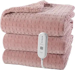 Pink Heated Blanket Full Size Throw Waffle Fleece Heating Warming Blankets with Auto Shut Off for Couch Office Chair Bed Adults Fuzzy Cozy Machine Washable 72x84