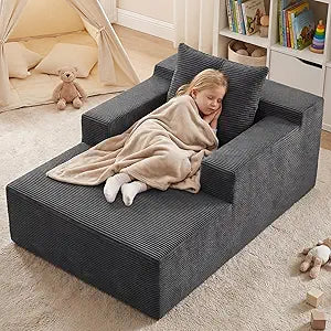 GRUSIGN 45'' Chaise Lounge Chair Indoor, Corduroy Boneless Sofa Bed, Deep Seat Sleeper Couch Reading Chairs for Bedroom Living Room, Movie Room | No-Assembly