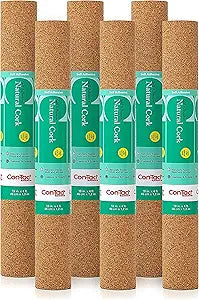 Con-Tact Brand | Self Adhesive Cork Roll 18x4 Feet - Cork Board Roll for Walls Crafts - Thin Cork Sheets with Adhesive Backing - Liner for Cabinets Shelves Drawers Furniture (6 Rolls)