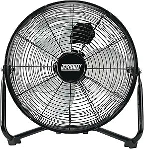 EZ-CHILL 12Γ Cradle Floor Fan, 3 Speed, High Velocity, 180 Degree Adjustable Tilt, All-Metal, Carry Handle, Rubber Feet, Airflow 15.42 ft/sec, Ideal for Home, Bedroom & Office, Black