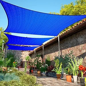 ShadeMart 12' x 20' Blue Sun Shade Sail Rectangle Canopy Fabric Cloth Screen SMSL, Water and Air Permeable & UV Resistant, Heavy Duty, Carport Patio Outdoor - (We Customize Size)