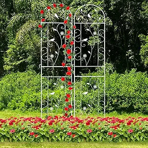 Metal Garden Trellis for Climbing Plants, 2 Pack 86.5" x 19.7" White Plant Trellis Outdoor, Clematis Rrellis Outdoor, Arched Decoration Suitable for lawns, Gard, White