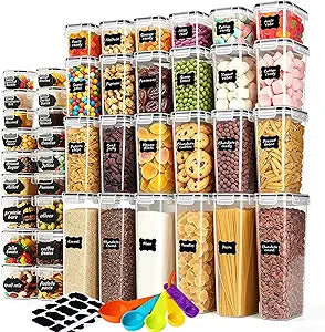Airtight Food Storage Containers with Lids, BPA Free Clear Pantry Storage Container for Kitchen Food Pantry Organizers and Storage, Plastic Pantry Organiser for Cereal,Flour and Sugar 42 pack