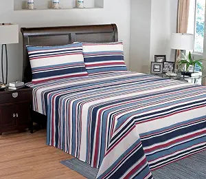 100% Cotton Sheet Set  Soft, Breathable, Hotel Quality Bedding  Fits Deep Mattresses  Queen Size, 4-Piece Set (Nautical Stripe)