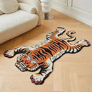 5x3.3 ft Tibetan Tiger Area Rug Tufted High Pile XLarge Indoor Machine Washable Carpet with Nonslip TPR Backing - Bedroom, Bathroom, Living & Dining Room Home Dcor, Orange