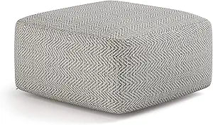SIMPLIHOME Nate Square Pouf - 20 inch Wide Upholstered Handwoven Cotton Ottoman in Patterned Grey Melange, Boho Footstool or Extra Seating for Living Room with Artisanal Texture, Assembled