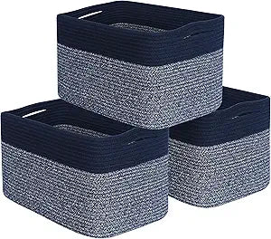 MINTWOOD Design 3-Pack Storage Baskets for Shelves, Playroom and Classroom, Book Basket, Decorative Storage Cube Bins, Woven Closet Organizers, Pantry and Shoe Organizer, Navy Blue