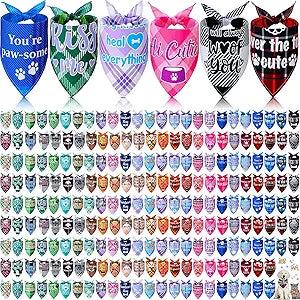 200 Pcs Dog Bandana Bulk Summer Plaid Grooming Pet Bandanas with Cute Sayings for Small to Large Dog Puppy Scarf Spring Holiday Costume Birthday Supplies for Small to Large Cats(Adorable Style)