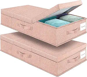 Supowin Underbed Storage Containers Bin with Lids, Large Under Bed Storage Organizer Box with Handle, Foldable Under the Storage Bags for Organizing Clothes, Shoes, Blankets, Pillows