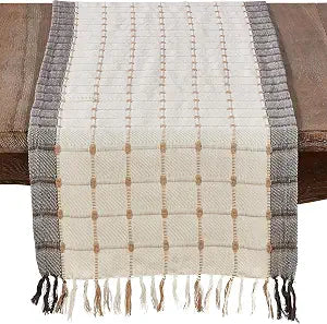 SARO LIFESTYLE 2433.M1672B Fentre Windowpane Design Cotton Table Runner, 16" x 72", Multicolor