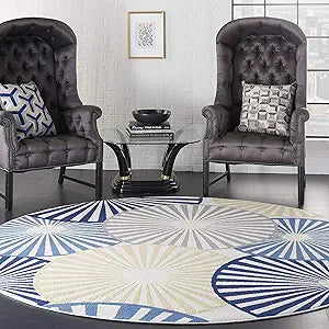 Nourison Home Grafix White 8' x Round Area Rug - Easy Clean, Non Shedding, Bed Room, Living Room, Dining Room, Kitchen (8' x Round )