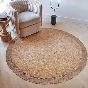 KIBAGA Beautiful 5x5 ft Round Jute Area Rug for Your Home - This Natural Hand Woven Rug Fits Perfectly Into Your Entry Area, Kitchen Or Living Room - Modern Braided Circle Mat Enhances Any Boho Decor