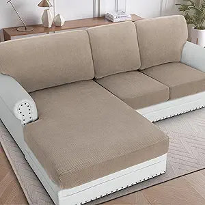 H.VERSAILTEX Sectional Couch Covers 3 Pieces Sofa Seat Cushion Covers L Shape Separate Cushion Couch Chaise Cover for Both Left/Right Sectional Couch (Seat Only: 1 Chaise + 2 Sofa, Sand)