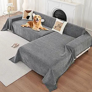 HAOMAIJIA Sectional Couch Covers L Shape 2 Pieces Washable L Shaped Couch Covers for Sectional Sofa Non Slip Couch Cover Blanket for Dogs Pet Friendly Furniture Protector (Grey, 71"x118" + 71"x118")