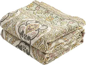 VANJOROY Boho Throw Blanket 60" x 80", 100% Organic Cotton Breathable Skin-Friendly Ultra Soft Bed Quilt Throw - Floral Rustic Decor Luxury Reversible Blanket for Sofa Couch Chair and Gift,