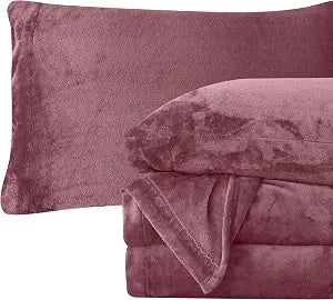 Elegant Comfort Luxuriously Soft 4-Piece Velvet Plush Flannel Sheet Set - Premium Quality - Cozy Warm, Anti-Static, Non Pilling Fuzzy Velvet Flannel Fleece Deep Pocket Sheet Set - Twin XL, Rose