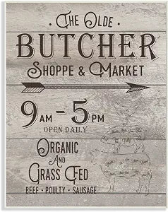 Old Butcher Shop Vintage Sign, 10 x 15 Inch Mounted Print on Wall Plaque