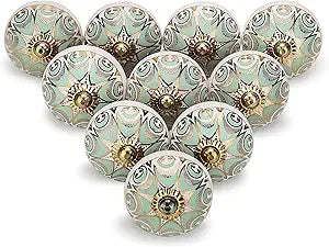 Gold Ceramic Knobs for Cabinet, Green Assorted Knob Vintage Cupboard Knobs for Kitchen, Furniture Door Pull Handles Dresser, Wardrobe & Home Interior Dcor-Pack of 30