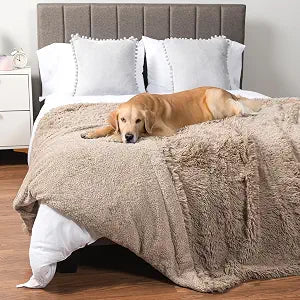 PetAmi Waterproof Dog Blanket for Couch, Queen Bed & Furniture,Reversible Sherpa & Faux Fur Pet Blanket, Leakproof Throw for Large Dog Cat, Washable Soft Calming Sofa Protector (90x90 Taupe)