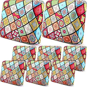 SmoothNovelty 8 Pcs Outdoor Cushion Covers Patio 25 Inch Stretchable Furniture Cushion Slipcovers Floral Indoor Sofa Replacement Seat with Elastic Bottom(Paisley)