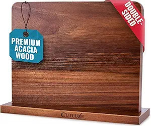 Cutluxe Magnetic Knife Block - Double Sided Acacia Wood Knife Holder, Strong Magnetic Strips, Universal Fit Knife Storage Stand