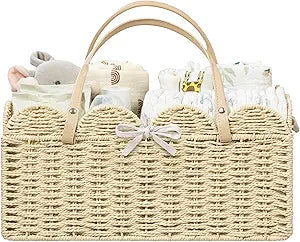 HBlife Large Baby Diaper Caddy, Paper Rope Storage Baskets Nursery Bin with Removable Divider, Portable Car Organizer for Diapers, Baby Shower Gifts, Newborn Essentials Must Haves