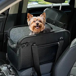 WOYYHO Luxurious Console Dog Car Seat Designed for Small Dogs up to 18 lbs (Fits 9"+ Wide Consoles)  Anti-Wobble Elastic Straps, Waterproof PU Leather  Car Seat/Carrier/Pet Bed 3-in-1