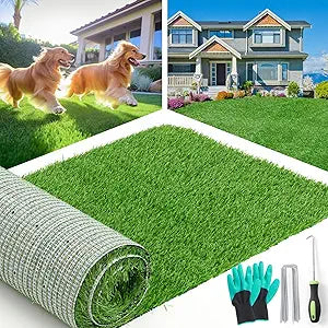 LOOBANI Synthetic Artificial Turf Roll, Artificial Grass for Dog Potty with Drainage Holes, Fake Grass Rug for Garden Landscape Balcony Patio Backyard Decoration, 4 Feet x 6 Feet
