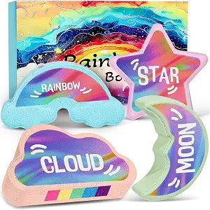 Rainbow Bath Bombs for Kids - 4 Pcs Handmade Natural Kid Bath Bombs, Organic Stocking Stuffers for Kids Girls, Christmas Gift Set for Grandkids Teens Women, Bubble Bath Fizzy