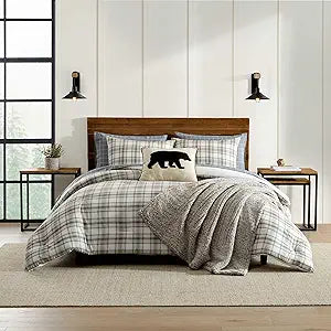 Eddie Bauer - Queen Bedding Comforter Sets, Naturally Soft & Smooth Cotton Bedding w/Matching Pillowcases, Reversible 3 Piece Bed Sets (Ashland Plaid Brown)