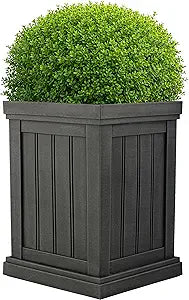 Outdoor Planter Box - 13.7 Square 19 Tall Plastic Plant Pot with Drainage Holes - Flower Pots for Plants - Outdoor Planters for Front Porch Decor, Patio, Garden, or Entryway by Pure Garden (Gray)