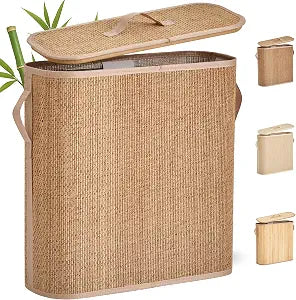 Bamboo Toilet Paper Storage Basket with Lid & Handle - 32L Large Capacity Handwoven Bathroom Organizer for 16 Rolls - Sturdy Stand Holder for Toilet Paper Organization, Carbon Brown