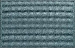 WaterHog Squares Front Door Mat Indoor Outdoor Entrance, Absorbent All-Weather Doormat with Non-Slip Rubber Backing, Dirt & Moisture Trapper, Low Profile, Easy Clean, Made in USA, 45.5"x70" Bluestone