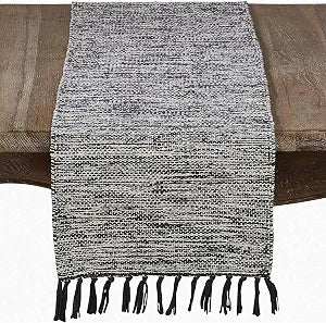 SARO LIFESTYLE 2432.BK1472B Tapis Collection Rug Design Cotton Table Runner, 14" x 72", Black