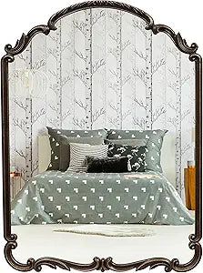 Wylde Iris English Estate Carved Arch Wood Wall Mirror, Mirror for Entryway, Living Room, Bathroom, Antique Black, 22x30
