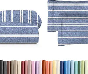 Queen Size Fitted Bed Sheet + 2 Pillowcases Bundle - Hotel Luxury Single Fitted Bottom Sheet Only - Fits Mattress w/ Deep Pockets Between 8 to 16 inches - Breathable and Wrinkle Free - Blue Stripes