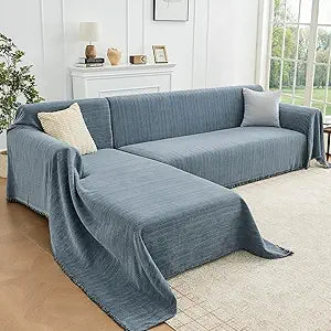 Sectional Couch Covers 2 Pieces with Herringbone Pattern, Washable L Shaped Couch Cover Blanket for Sectional Sofa, Sofa Protector Slipcovers, XX-Large: 71"x118"+71"x118", Blue