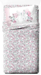 Jay Franco Kids Sheet Set with Fitted, Flat Sheets & Pillow Cover - Ultra-Soft Bedding with Pillowcase for Room Decor, Pink - Disney Princess, 3 Piece Twin